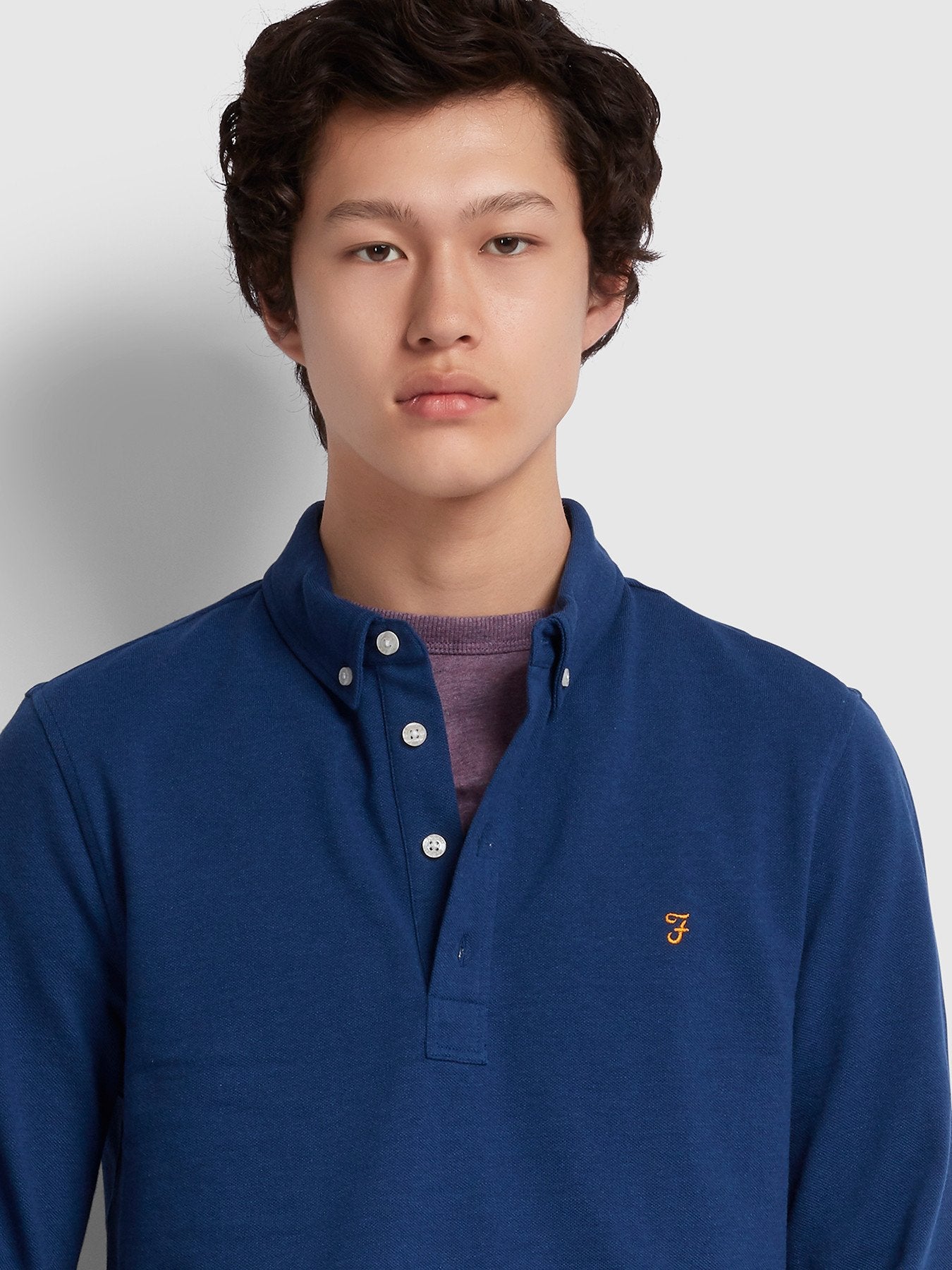 Farah Ricky Long Sleeved Polo Blue Peony Marl