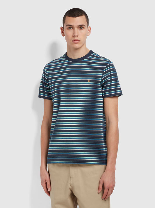 Farah Canyon Organic Cotton Striped T-Shirt True Navy