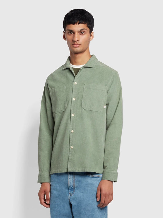Farah Reedy Relaxed Fit Organic Cotton Corduroy Shirt In Archive Green Sage
