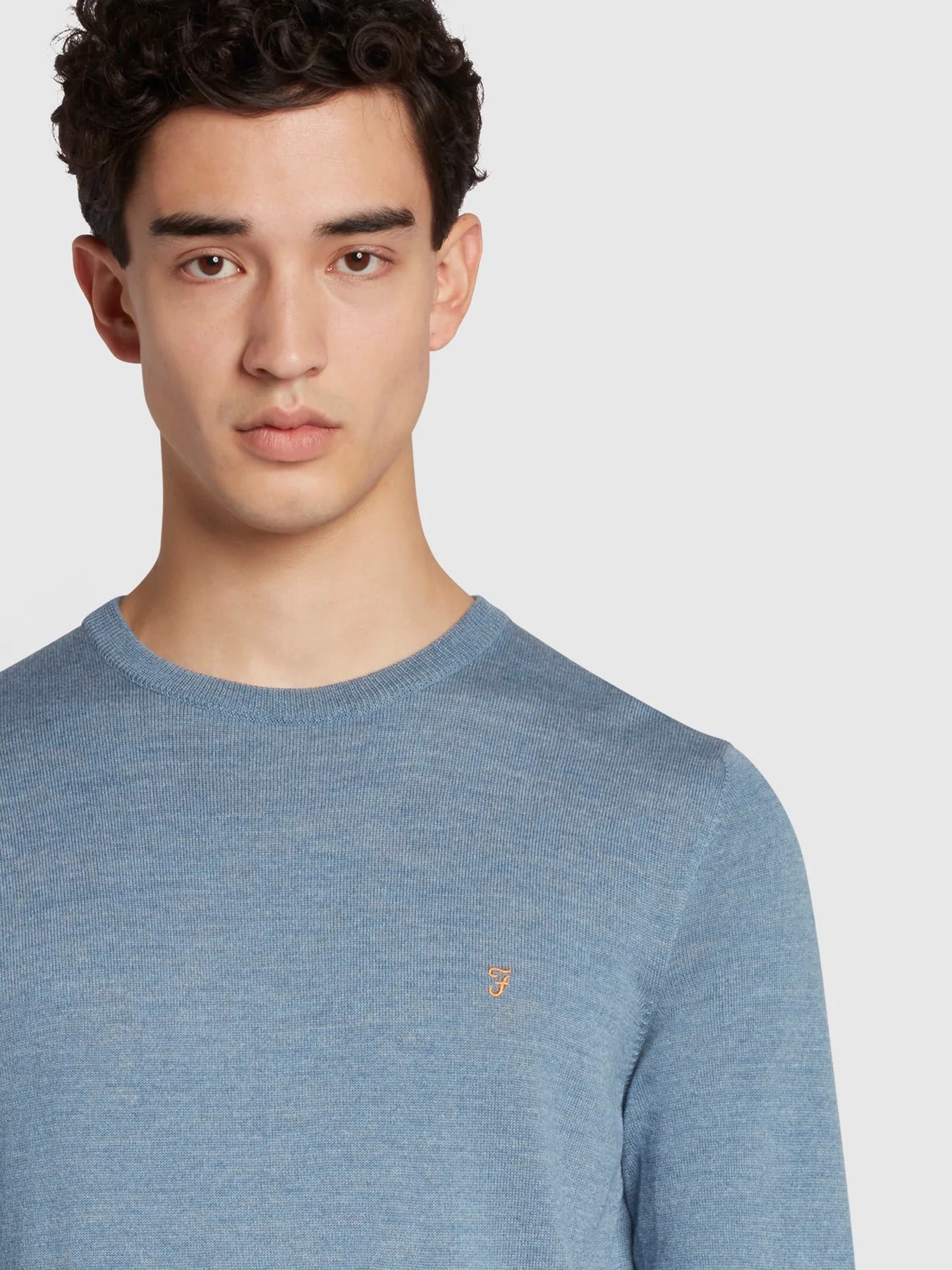 Farah Mullen Merino Wool Jumper in Mid Blue