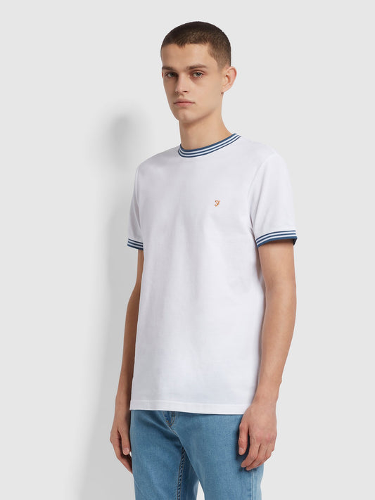 Farah Texas Stripe Ribbed Collar T-Shirt White