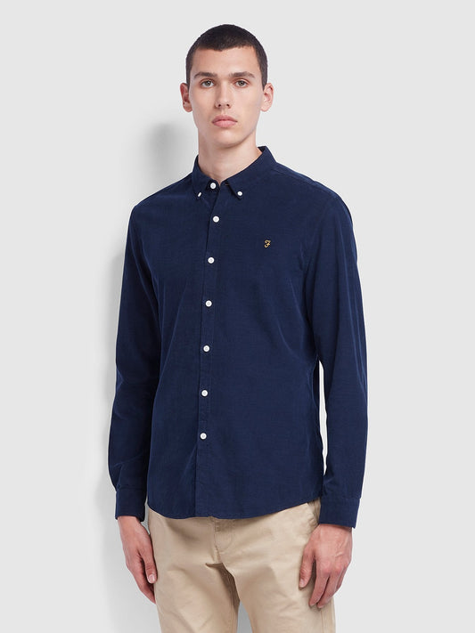 Farah Fontella Slim Fit Cord Shirt In True Navy