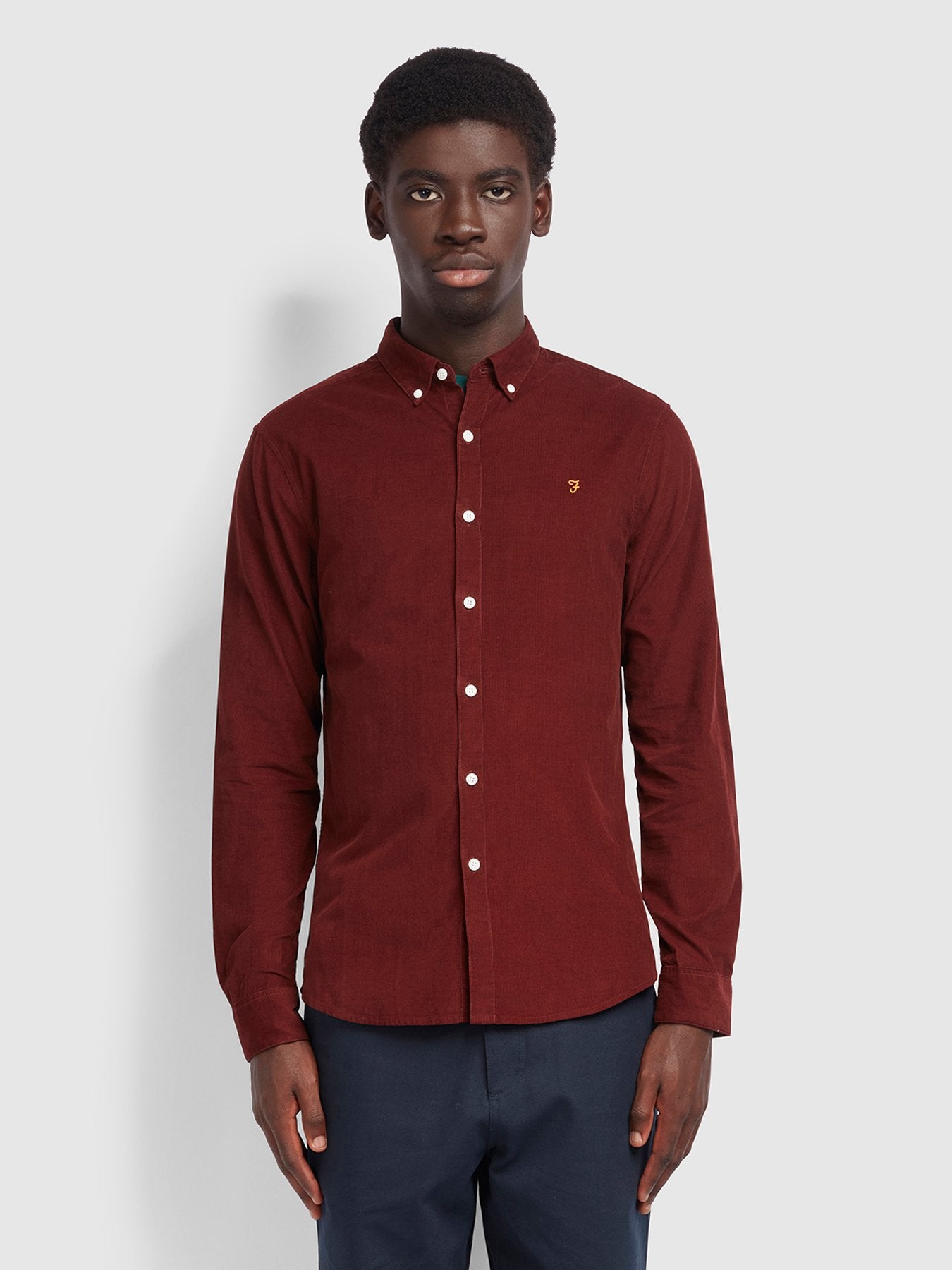 Farah Fontella Slim Fit Cord Shirt In Farah Burgundy