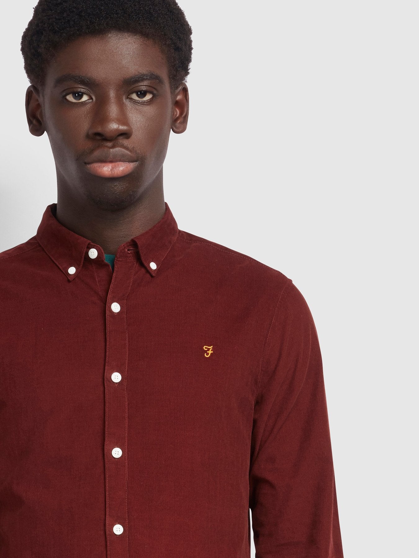 Farah Fontella Slim Fit Cord Shirt In Farah Burgundy