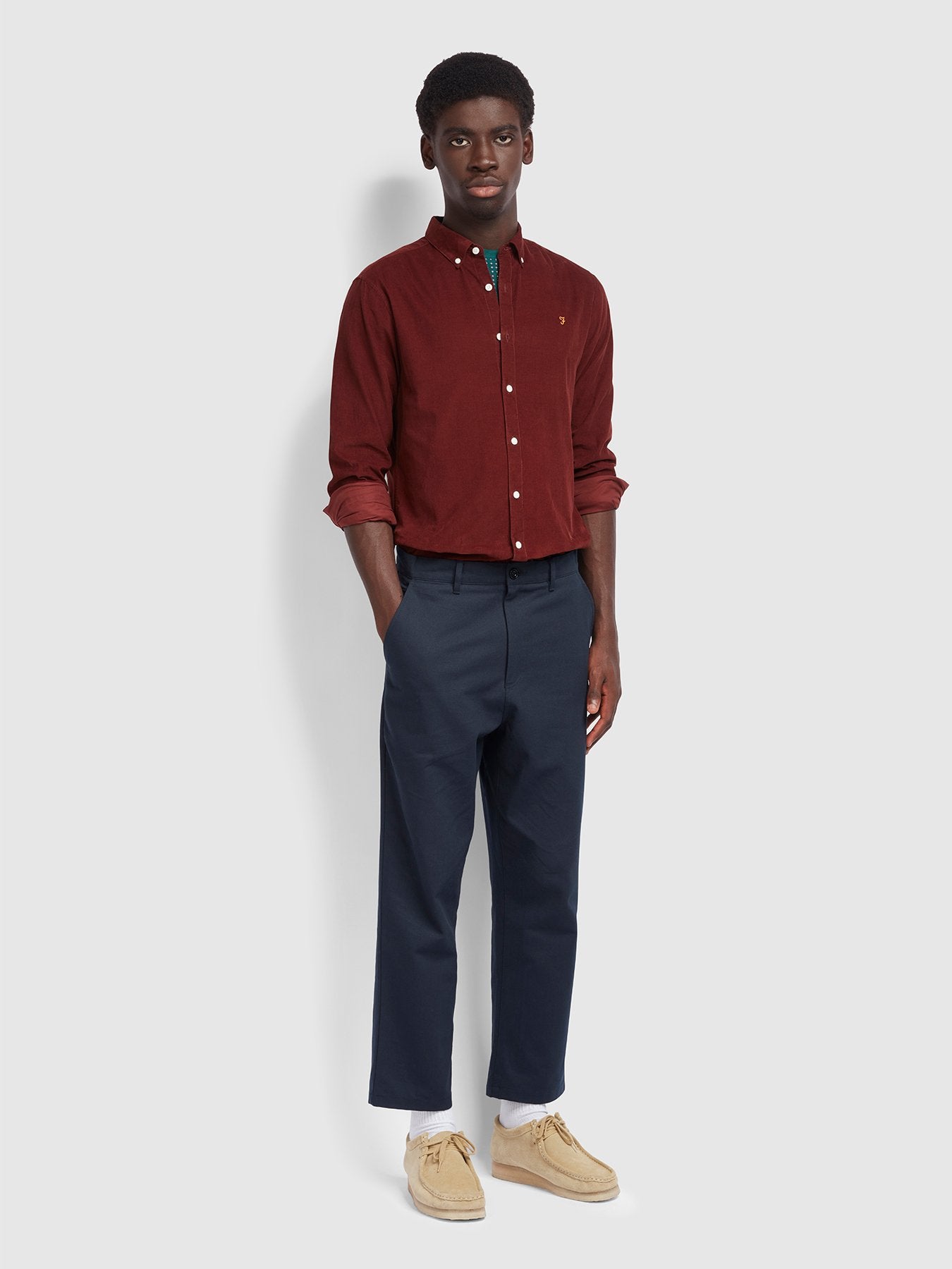 Farah Fontella Slim Fit Cord Shirt In Farah Burgundy