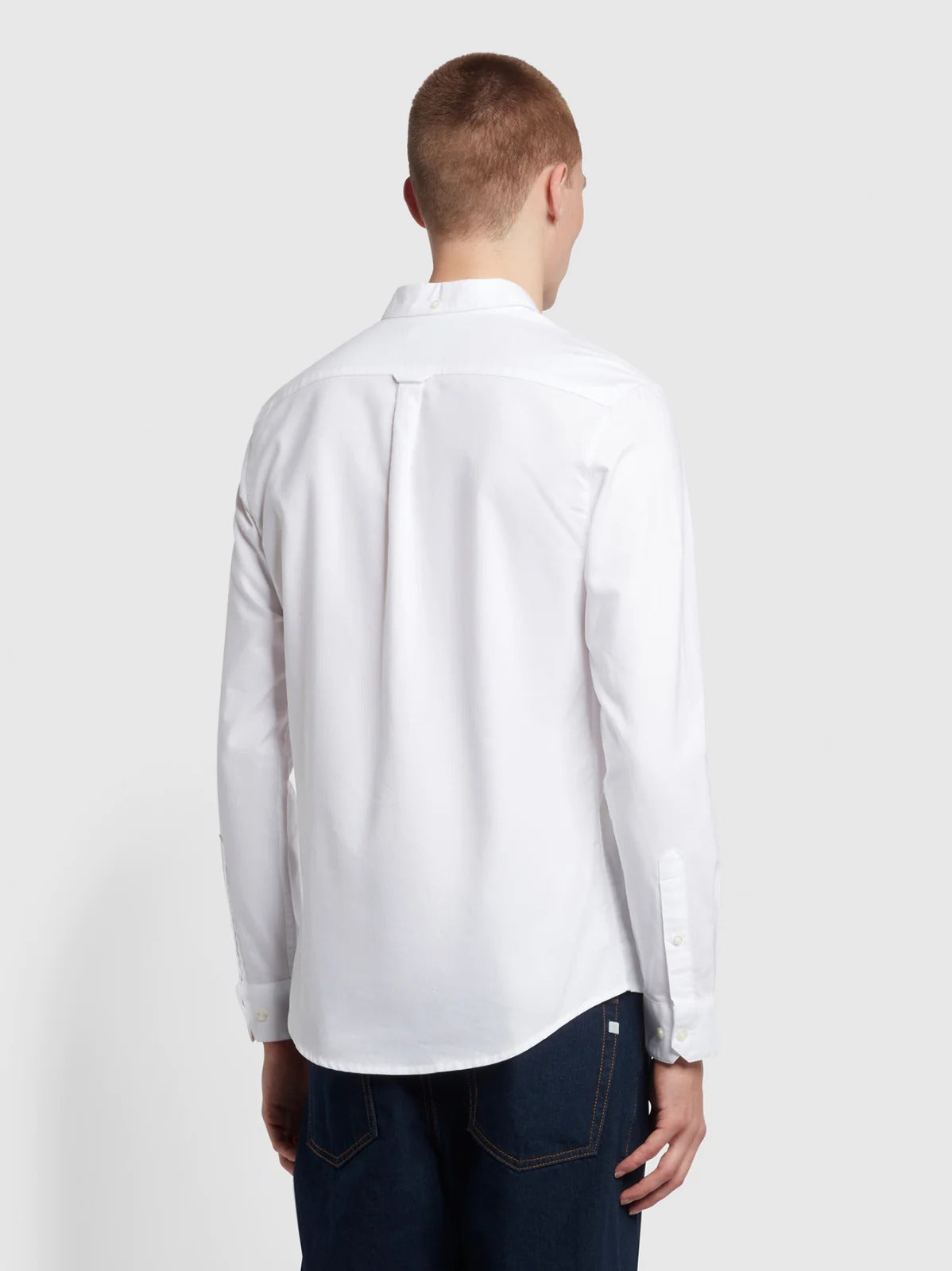 Farah Long Sleeve Brewer Oxford Cotton Shirt in White