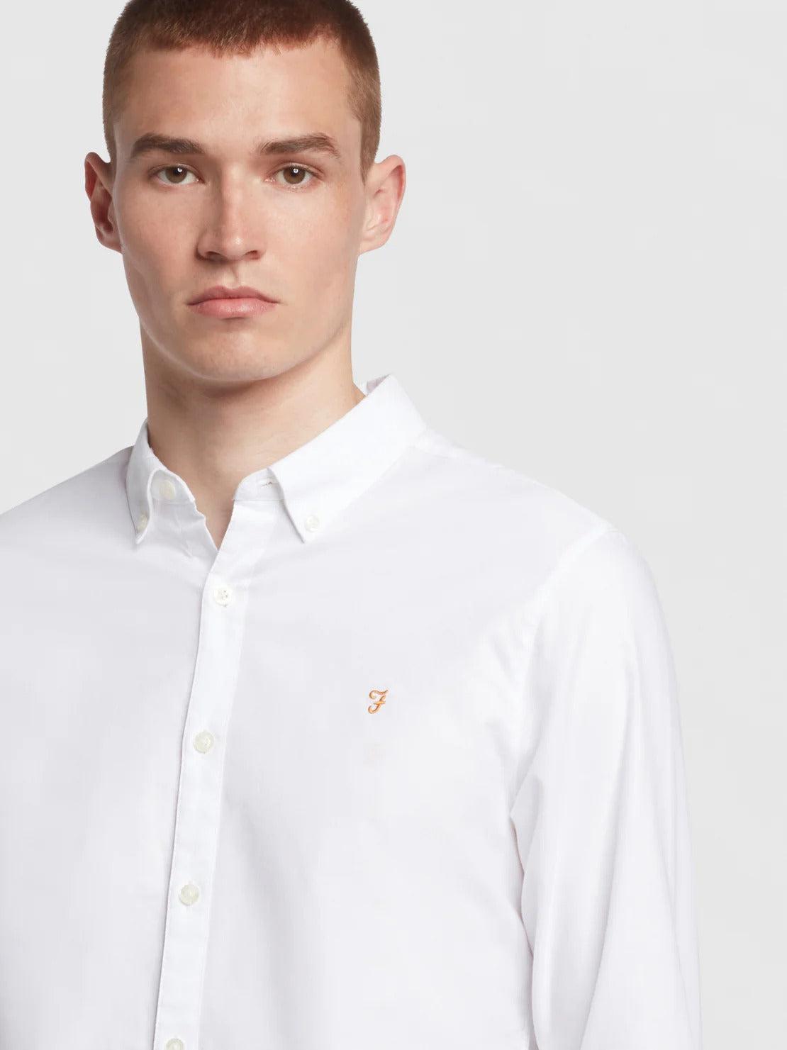Farah Long Sleeve Brewer Oxford Cotton Shirt in White