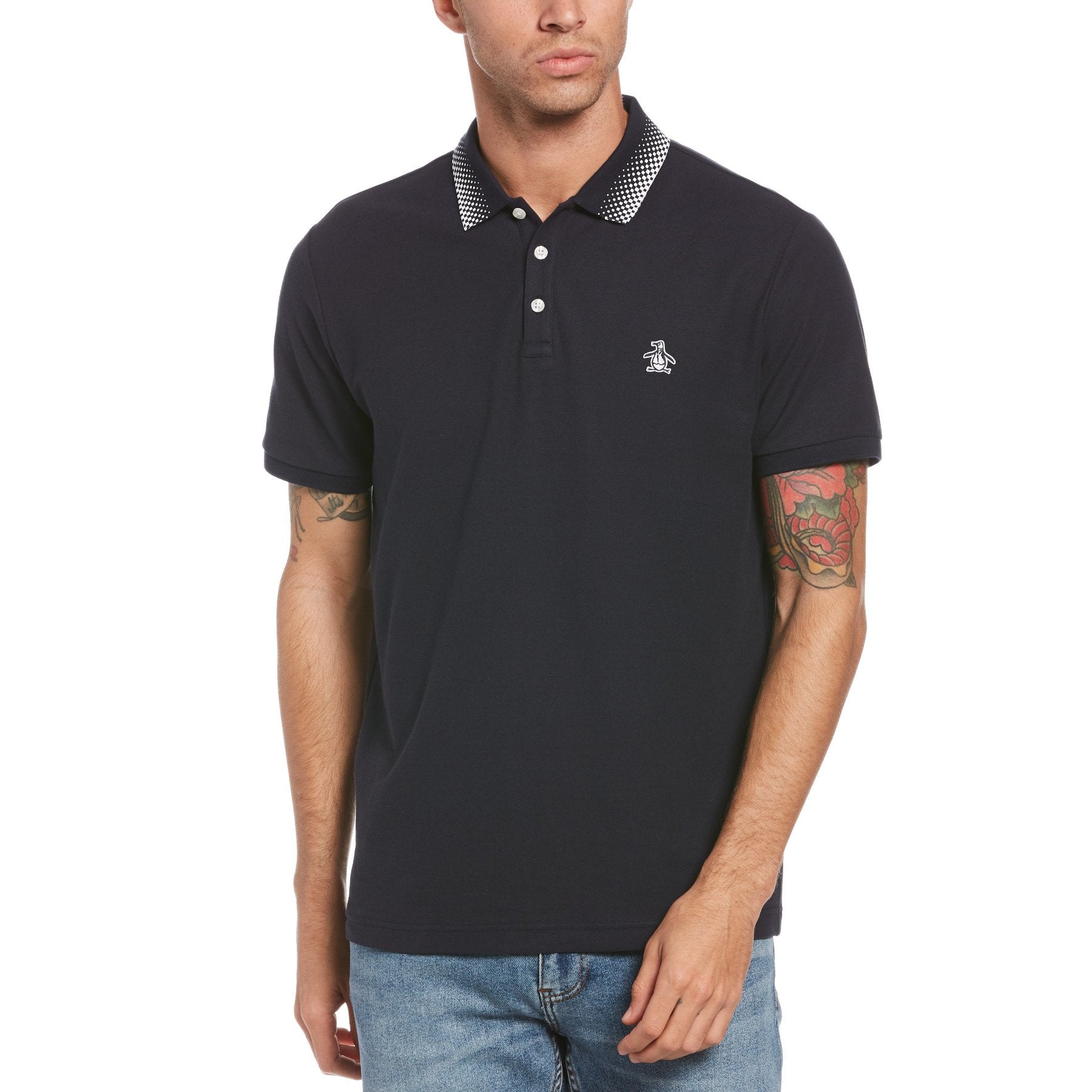 Original Penguin Checkered Collar Polo Dark Sapphire Navy