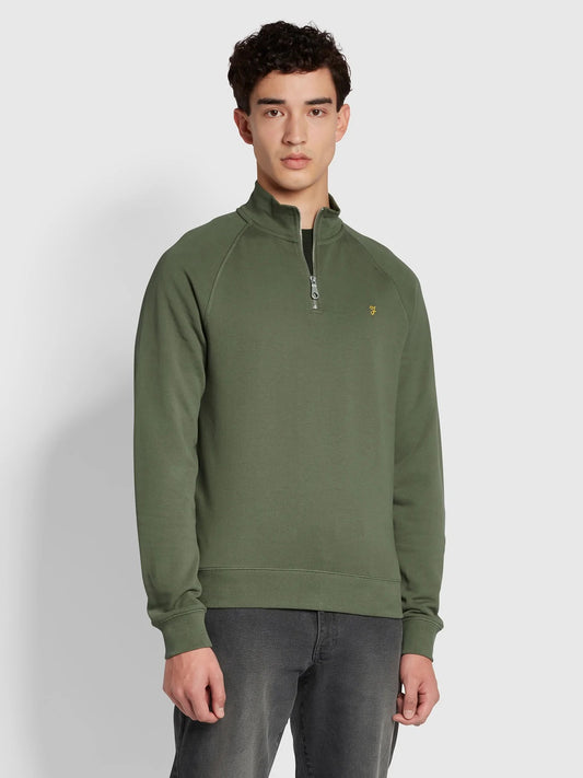 Farah Jim Organic Cotton Quarter Zip Sweatshirt Vintage Green