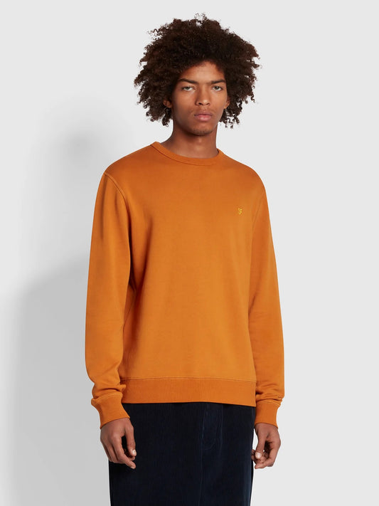 Farah Tim Crew Sweat Organic Cotton Ochre Brown