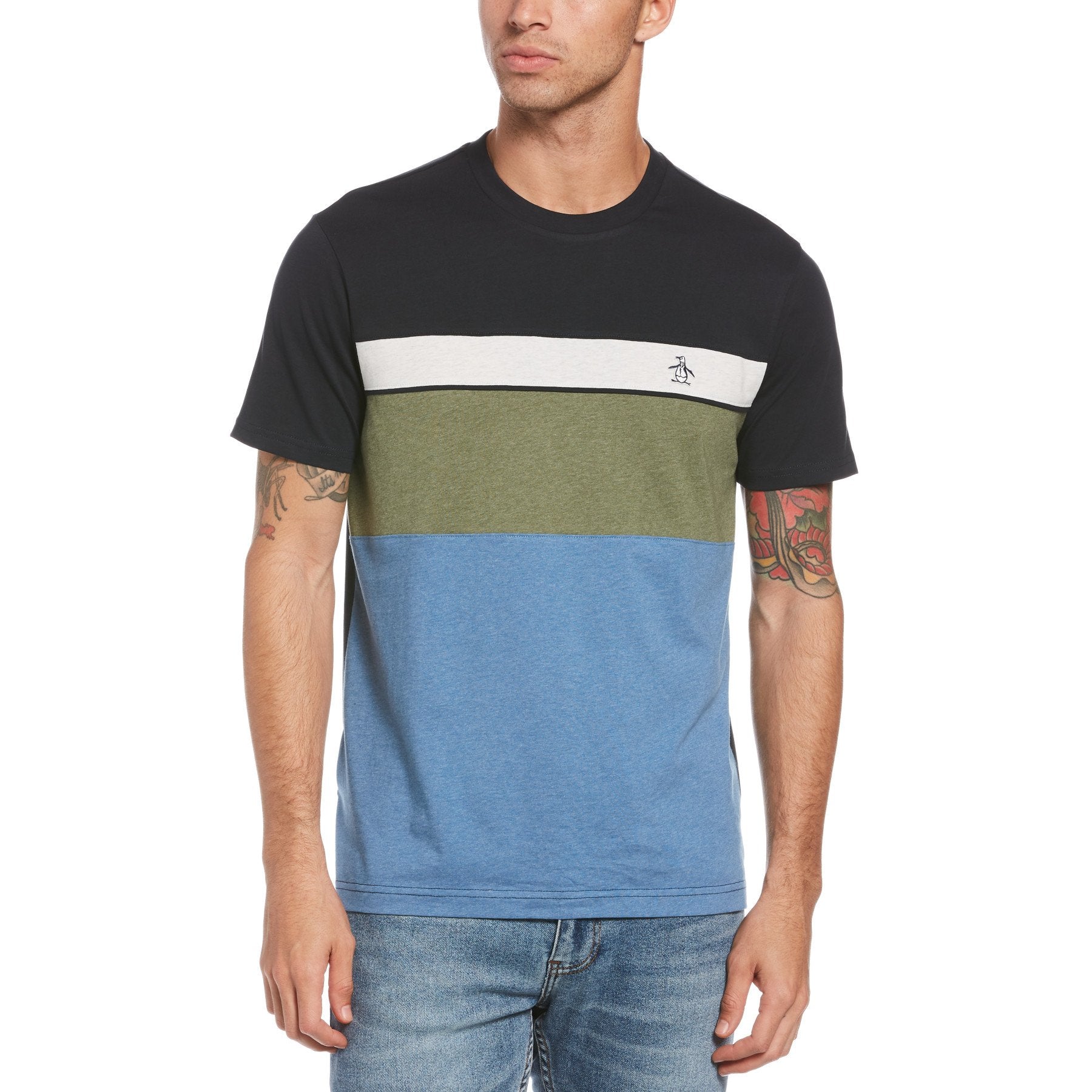 Original Penguin Block Stripe T-Shirt Dark Sapphire Navy