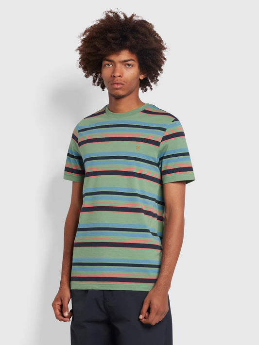 Farah Nash Striped Organic Cotton T-Shirt In Green Aloe