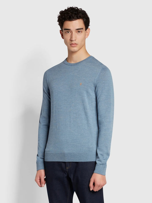 Farah Mullen Merino Wool Jumper in Mid Blue