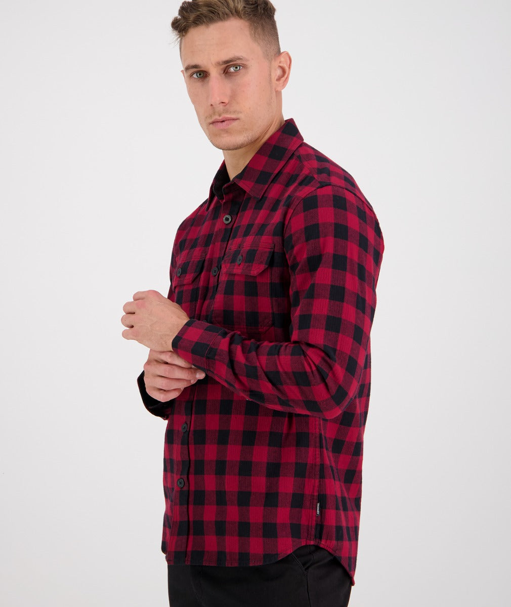 Okato Code Swanndri Okato v2 Brushed Cotton Block Check Shirt Oxblood – Inocencia