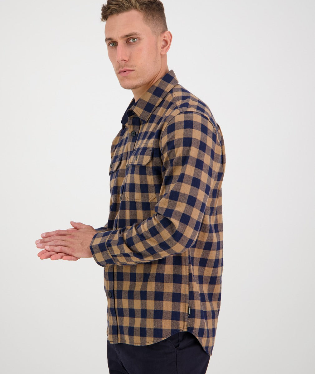 Swanndri Okato v2 Brushed Cotton Block Check Shirt Gold