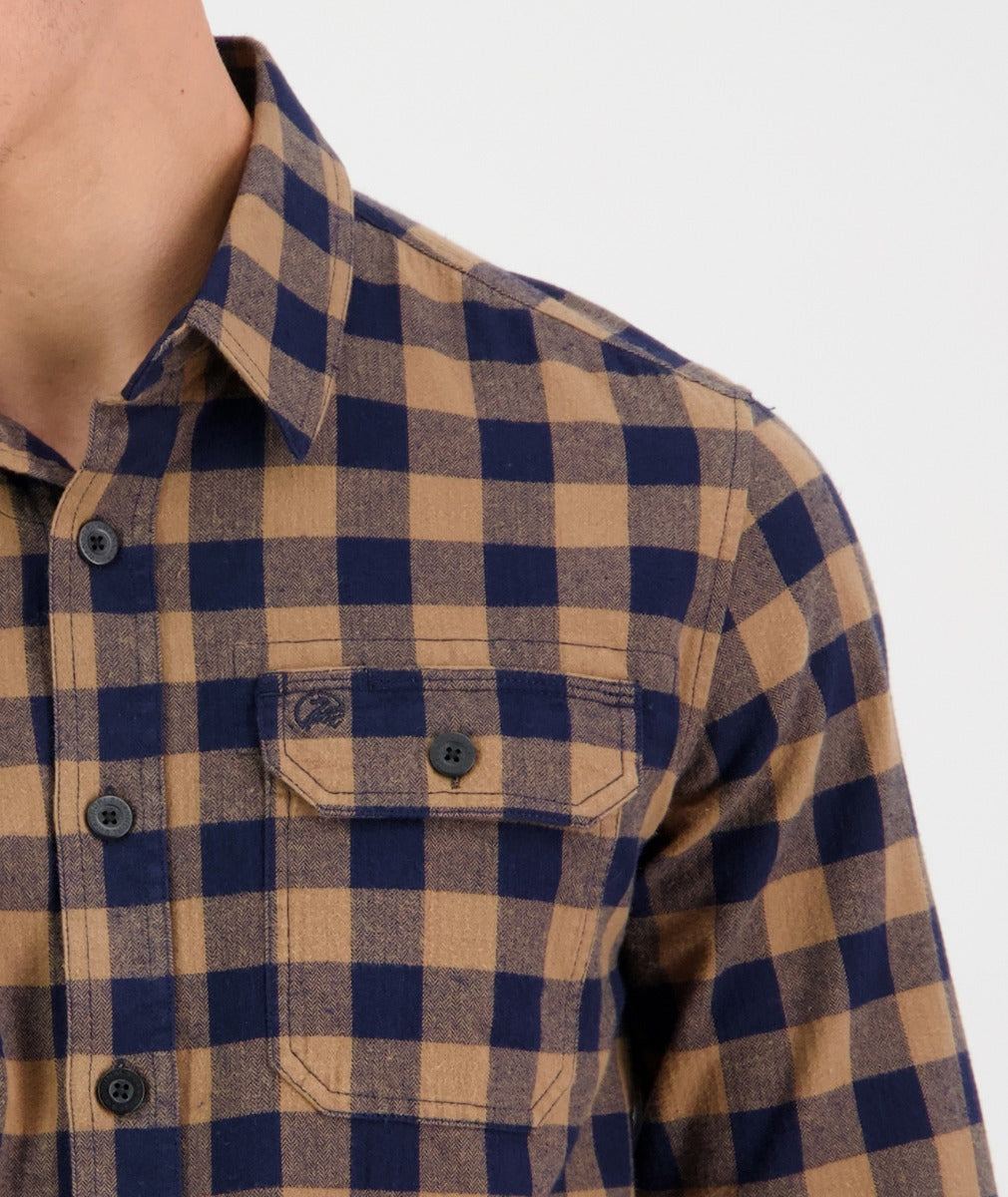 Swanndri Okato v2 Brushed Cotton Block Check Shirt Gold