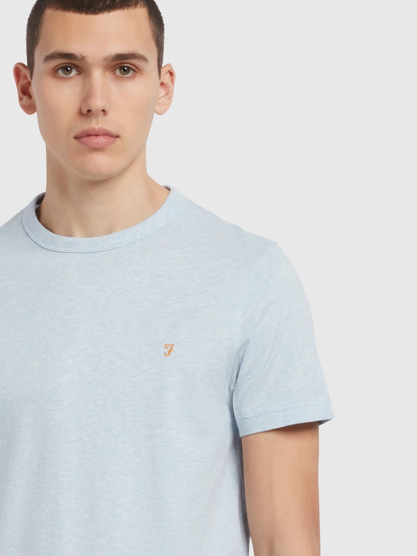 Farah Danny Organic Cotton Crew T-Shirt Blue Nickle Marl