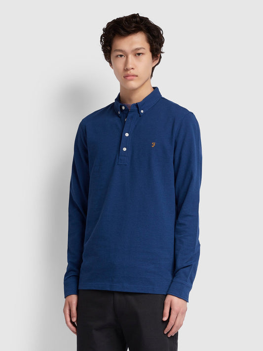 Farah Ricky Long Sleeved Polo Blue Peony Marl