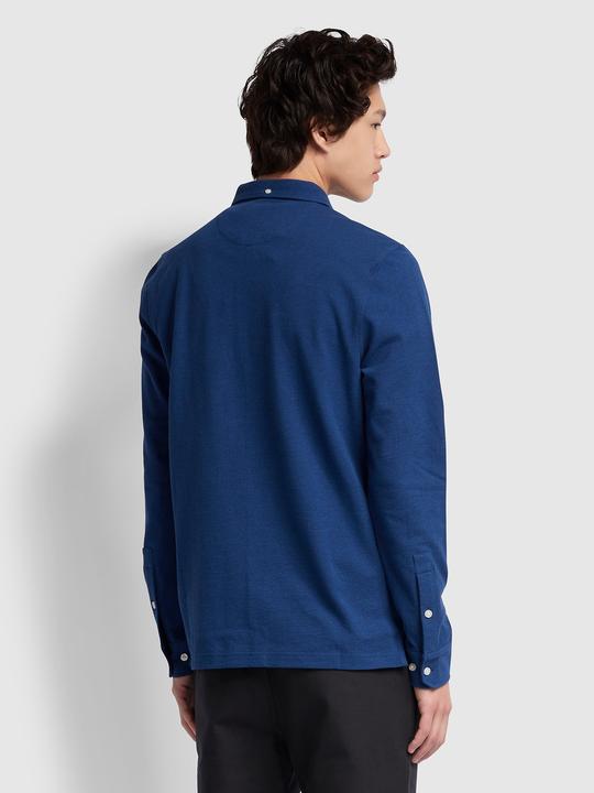 Farah Ricky Long Sleeved Polo Blue Peony Marl